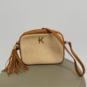 MARK & GRAHAM K INITIAL WOVEN 100% LEATHER CROSSBODY BAG NWT